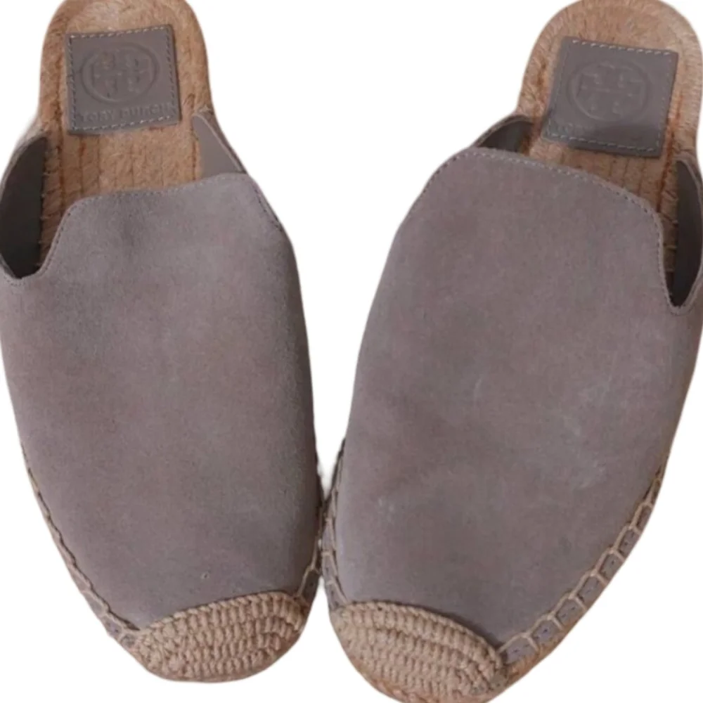 TORY BURCH Gray Suede Espadrille Mules Slides 5M - Picture 2 of 11